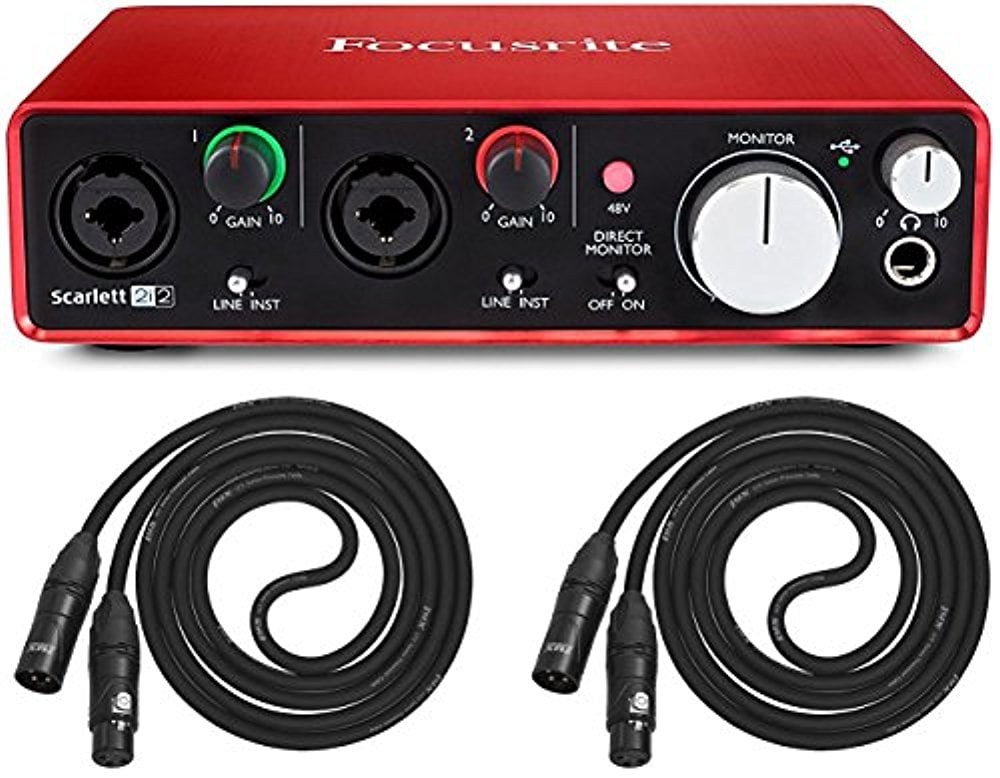 Focusrite Scarlett 2i2 USB Audio Interface w/ 2 Pack LyxPro Balanced