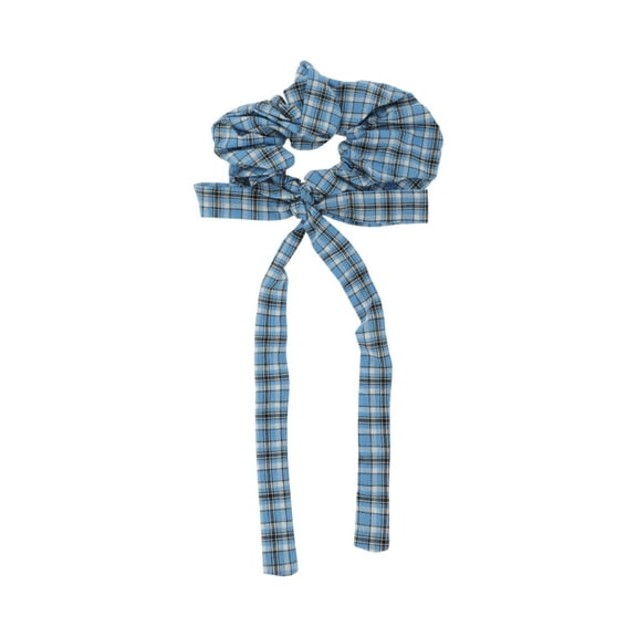 Unique Bargains 1 Pc Scrunchie Fashion Plaid Bow Ribbon Hair Elastics Blue