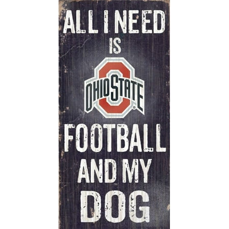 Football Memorabilia Ohio State Buckeyes Wood Sign - Football And Dog 6''x12'', Quick shipping By Hall of Fame Memorabilia ()