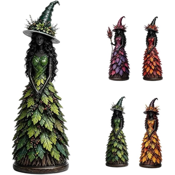Enchanted Autumn Witch Figurine, 5'' Halloween Witch Desktop Fall Decorations, Witch Shelf Decoration for Mantel Fireplace Tiered Tray, Gothic Harvest Home Halloween Decorations Gift (Green)