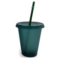 thumbnail image 1 of Yuarrent Taza para beber con tapa y pajita, botella de plástico PP para botella reutilizable para bebidas frías, café, jugo, batido Mostrada Verde oscuro 480ml, 1 of 6