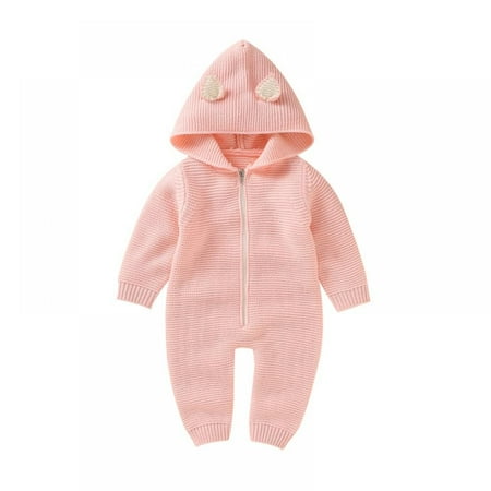 

Baby Rompers Girls Boys Zipper Onesies Newborn Girls Sweater Hooded Knitted Jumpsuit Clothes Outfits