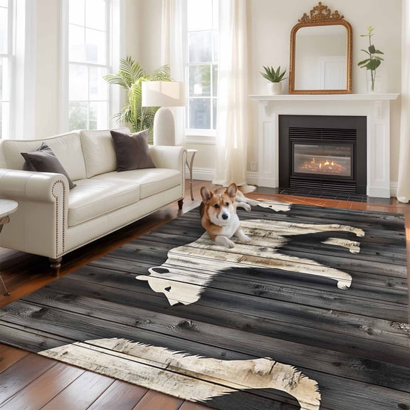 6'x9' Area Rugs, White Brown Bear Indoor Outdoor Area Rug for Living Room Bedroom, Vintage Farmhouse Country Rustic Wood Grain Washable Bathroom Rugs Kitchen Floor Carpet Mats Home Decor Aesthetic