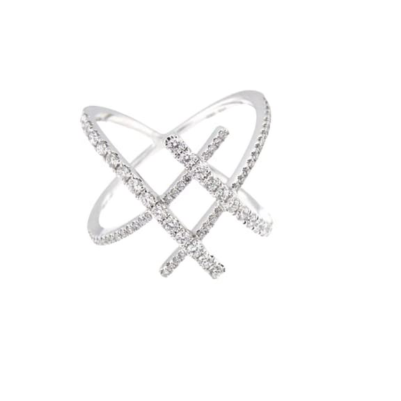 HeartsAndYou 1ct Round Cut Moissanite Two X Bypass Shape Unique Women Ring 18k White Gold Over Silver