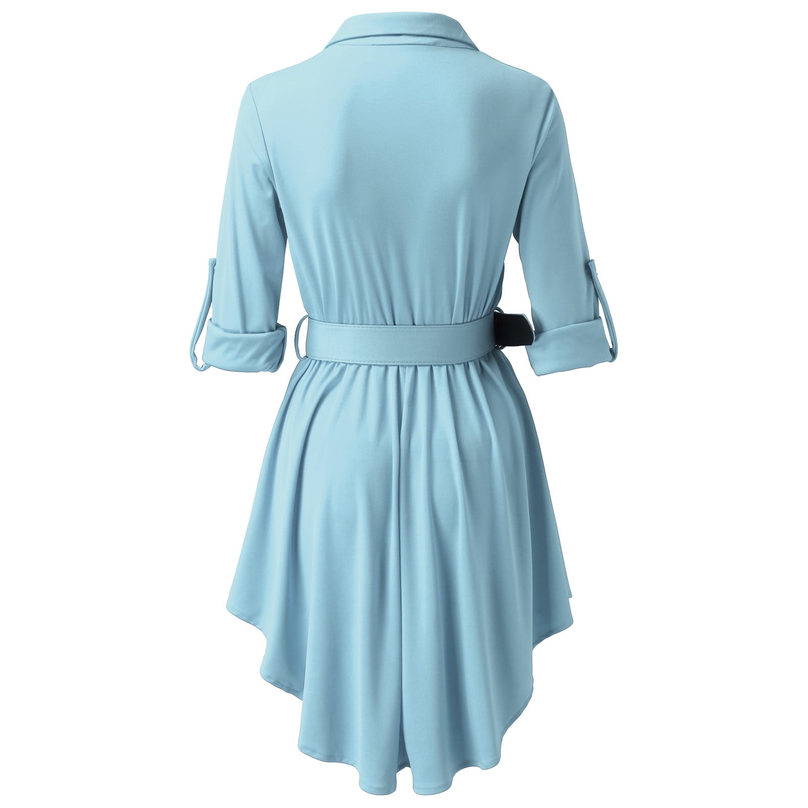 Women Long Sleeves Shirt Dress Ladies OL Work Belt Tie