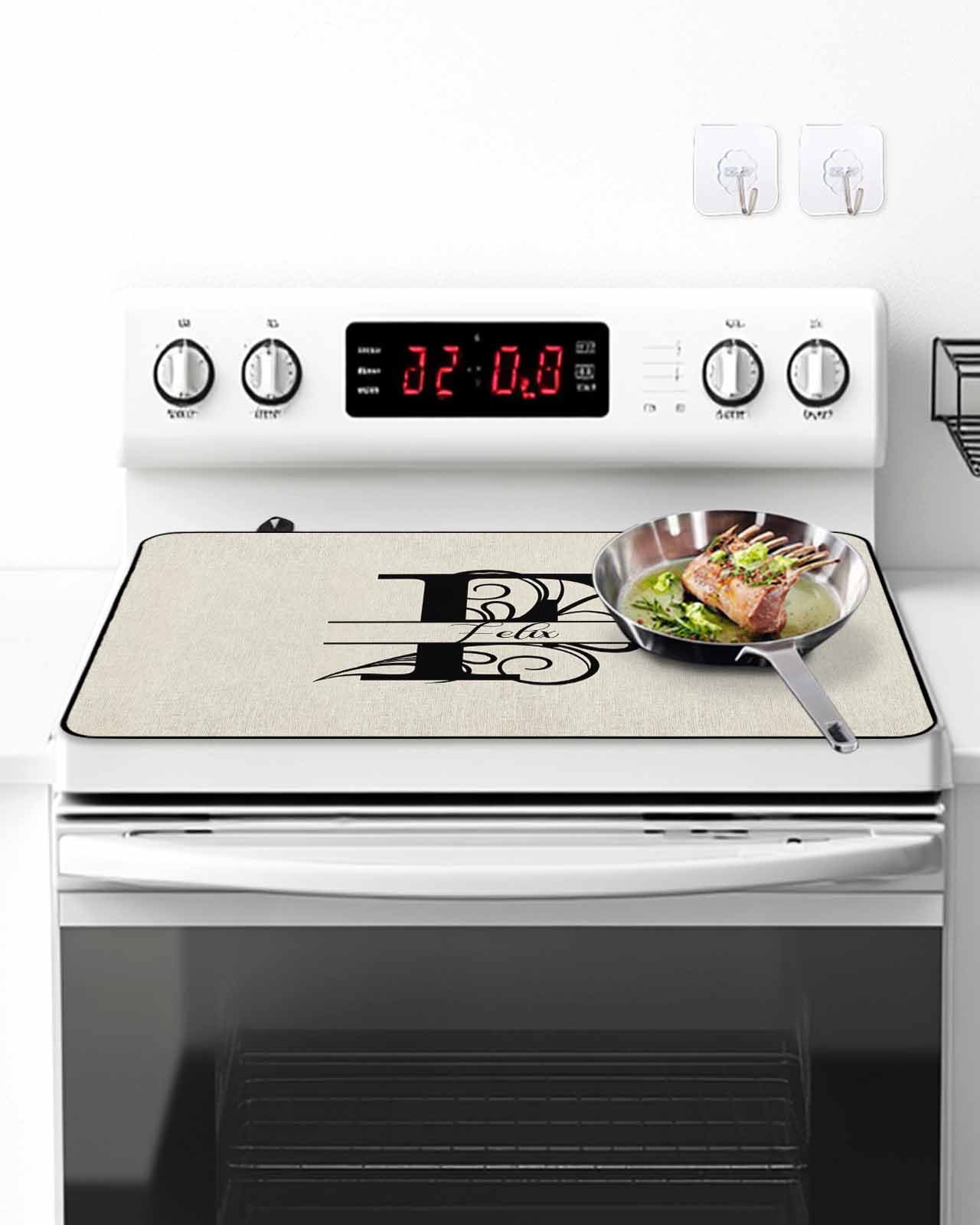 Stove Top Covers for Electric Stove, Letter F Glass Stovetop Cover Protector, Monogram Words Induction Cooktop Protector Oven Mat for Kitchen Countertop 24"x21"
