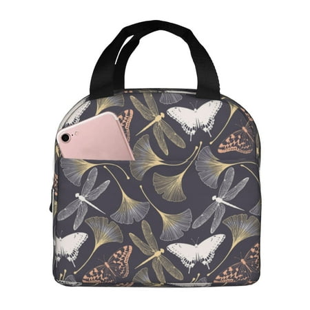 Insulated Lunch Bag for Women Men - Dragonfly Leaf Butterfly Leakproof Cooler Lunch Box for Women Men  Lunch Tote Bags for Work School Picnic Travel