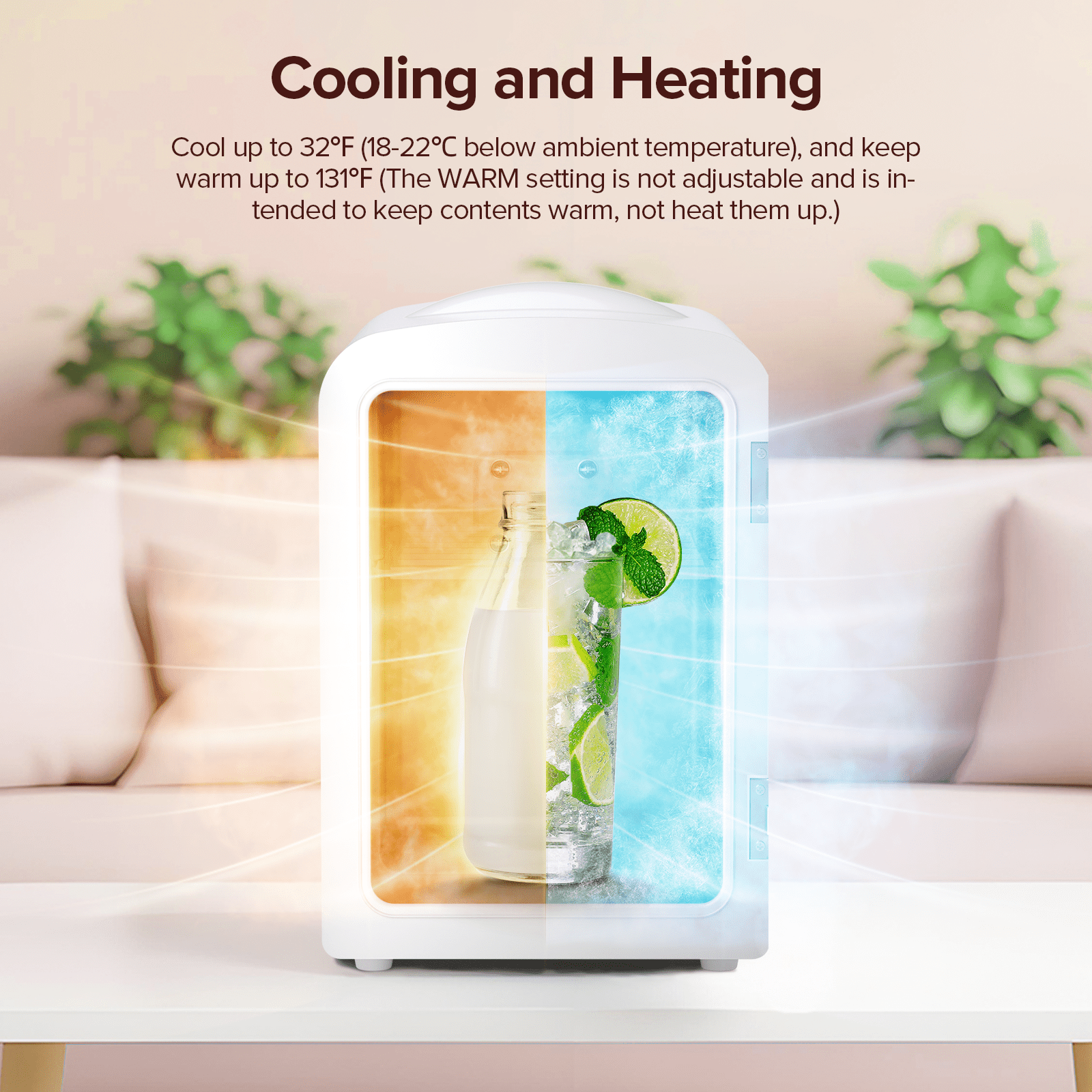 Auseo Mini Fridge Cooler Personal, Countertop, Portable 4L/6 Can Electric Plug In Cooler & Warmer for Food, Drinks, Skincare Beauty & Makeup, Stainless Steel, 12V AC/DC, Elegant White