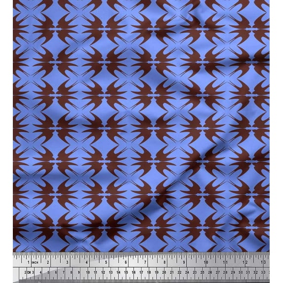 Soimoi Blue Cotton Voile Fabric Flying Stork Bird Decor Fabric Printed Yard 42 Inch Wide