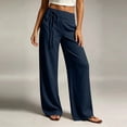 thumbnail image 6 of HBBIKVI Linen-Blend Straight-Leg Pants – Women's Full-Length Banded Waist Trousers with Tie Front for Summer, 6 of 7