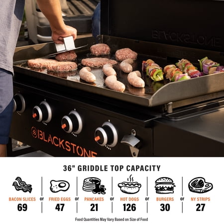 BLACKSTONE ORIGINAL OUTDOOR GRIDDLE, 36 INCH 4-BURNER FLAT TOP GRILL WITH HARD COVER, BLACK