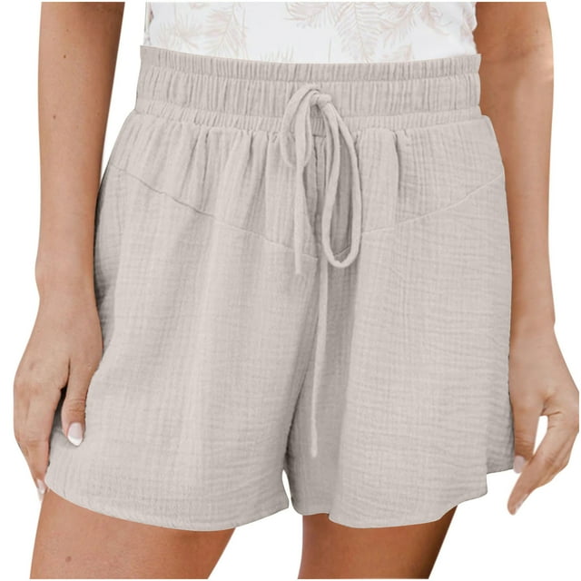 aidice Plus Size Shorts for Women Summer Casual Loose Drawstring Elastic Waisted Solid Color Shorts
