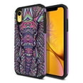 thumbnail image 1 of FINCIBO Purple Hybrid Case Hard Plastic TPU Slim Back Cover for Apple iPhone XR 6.1", Elephant Head Aztec, 1 of 7