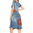 thumbnail image 5 of Aiyino Women's Short Sleeve Printed Pattern Casual Dress Pleated Loose Flowy Midi Dress With Pocket, 5 of 7