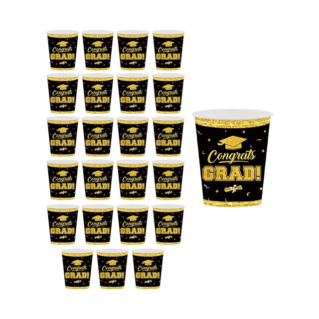 SIYTUAU Black And Gold Graduation Party Disposable Tableware Paper Cups Set Paper