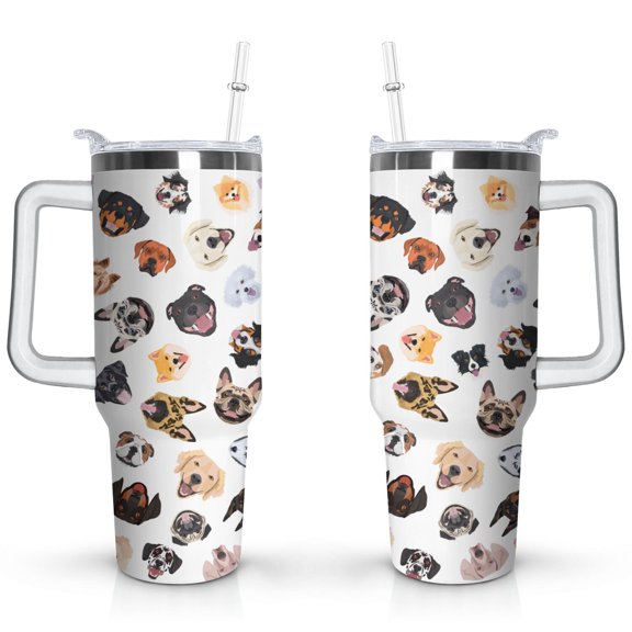 Cute Canine Design 40oz Water Bottle - BPA Free Dog Lovers Tumbler with Handle & Straw - Gift for Women Coffee Mug