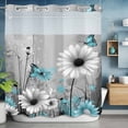 thumbnail image 2 of No Hook Cloth Fabric Shower Curtain with Snap in Liner, Teal White Daisy Waterproof Shower Curtains Set with See Through Top Window, Elegant Floral Grey Abstract Aesthetic Bath Curtains 72"x72", 2 of 9