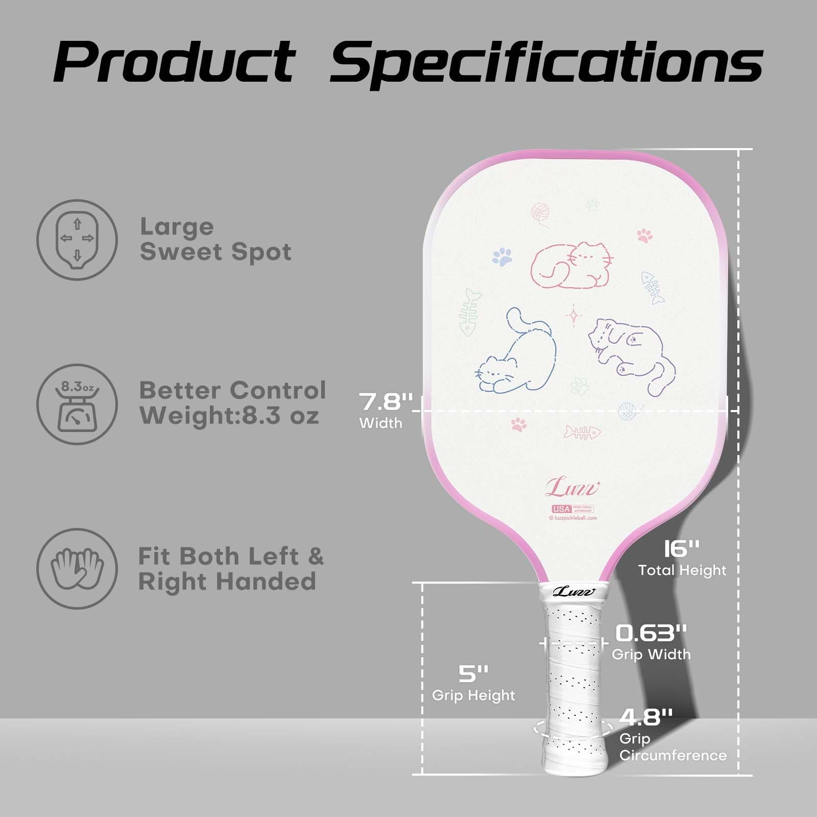 Luzz Carbon Fiber Pickleball Paddles(16mm) Sandblasted Surface USAPA Approved T700 Pickle Ball Rackets for All Skill Level