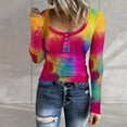thumbnail image 2 of Luxalzxs Womens Long Sleeve Ribbed Knit Tunic Tops Scoop Neck Button Down Tie Dyed Shirts Tops Casual Henley Tee Shirt Slim Fit Blouses, 2 of 5