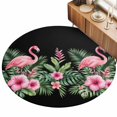 thumbnail image 2 of Round Rugs 4Ft, Pink Flamingos Round Area Rug Washable Indoor Throw Carpet, Summer Botanical Black Tropical Watercolor Soft Non Slip Circle Rug for Kitchen Nursery Room Home Decor Aesthetic, 2 of 8