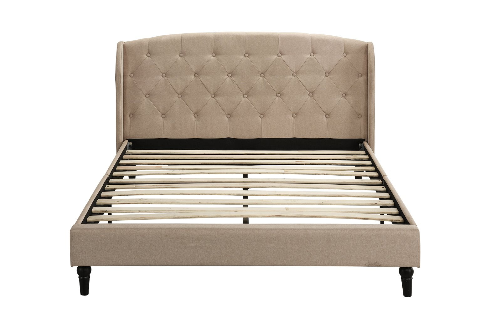 Mobilis Classic Bedframe With Box Tufted Headboard Wood Slats