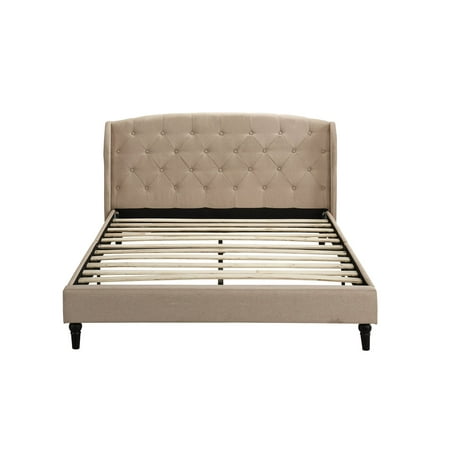 Mobilis Classic Bedframe With Box Tufted Headboard Wood Slats