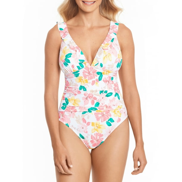 Time and Tru Women's and Women's Plus Size Splash Floral One Piece Swimsuit