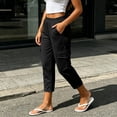 thumbnail image 6 of Womens Capris Pants for Outdoor Hiking High Waist Lounge Cropped with Pockets Black Casual Cargo Pants Size M, 6 of 9