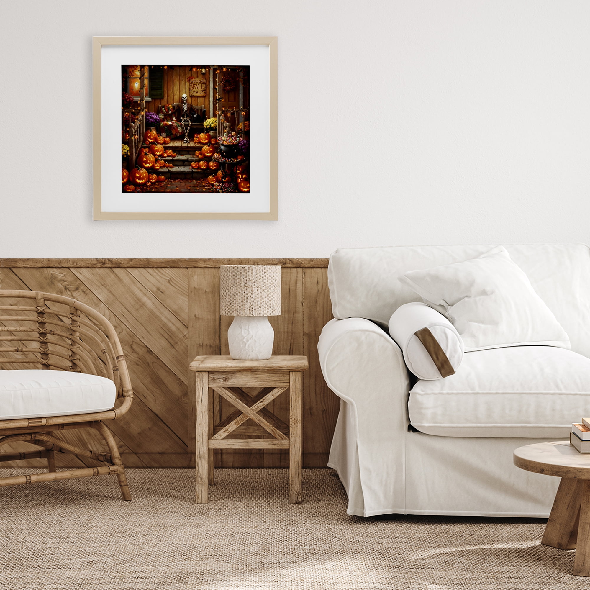 Stupell Industries Welcome To Fall Skeleton Porch Birch Framed Print Under Glass, design by Tabz Jones