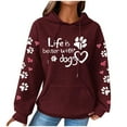 thumbnail image 2 of FAVIPT Womens Hoodie Love Heart Waffle Print Hoodie Women 2024 Long Sleeves Colorblock Hoodies Fall Lightweight Drawstring Hooded Sweatshirts with Pockets Wine,XL, 2 of 4