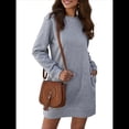 thumbnail image 2 of Vestidos para Mujer, Larga, Informales, Holgados, de Otoño, con Cuello Redondo, Minivestido con Bolsillos Gris L, 2 of 7