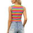 thumbnail image 3 of INSPIRE CHIC Y2K Striped Tank Tops for Women's Sexy Square Neck Slim Fit Sleeveless Crop Top XS Rainbow, 3 of 6