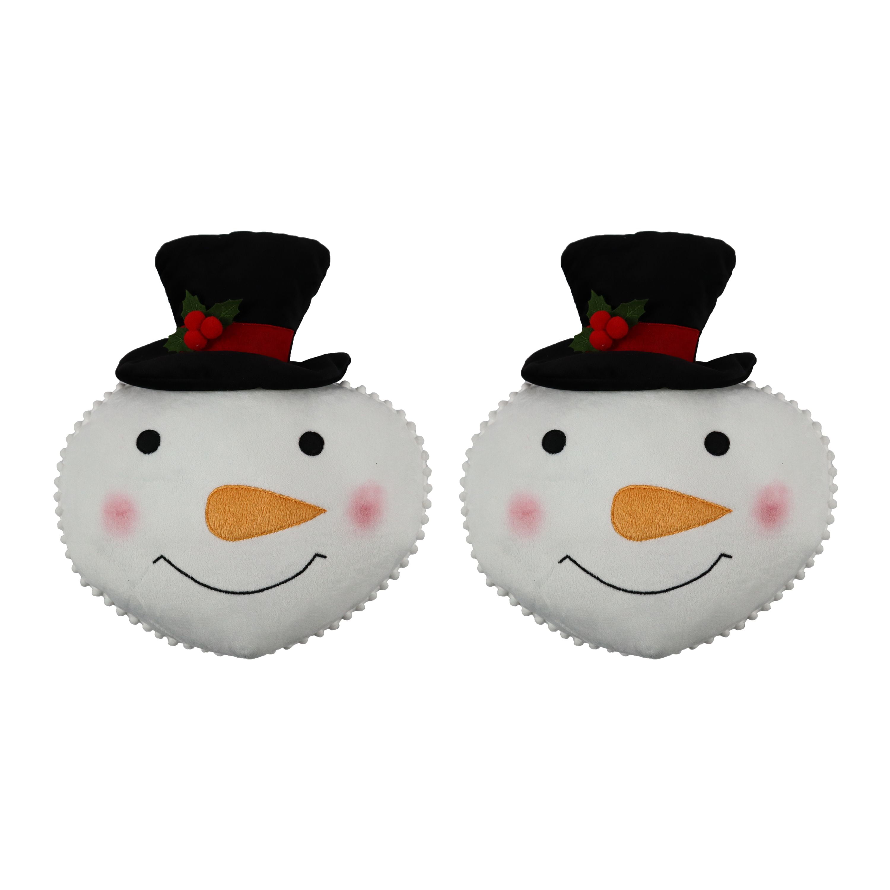 Holiday Time 14inch Snowman Shaped Decorative Pillow, White and Black, 2 Count per Pack