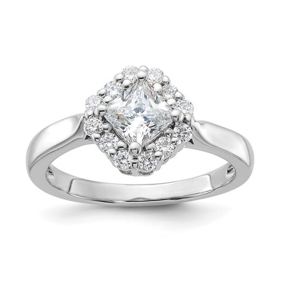 Auriga Fine Jewelry 925 Sterling Silver Rh-plated Halo Princess-cut Ring for Women