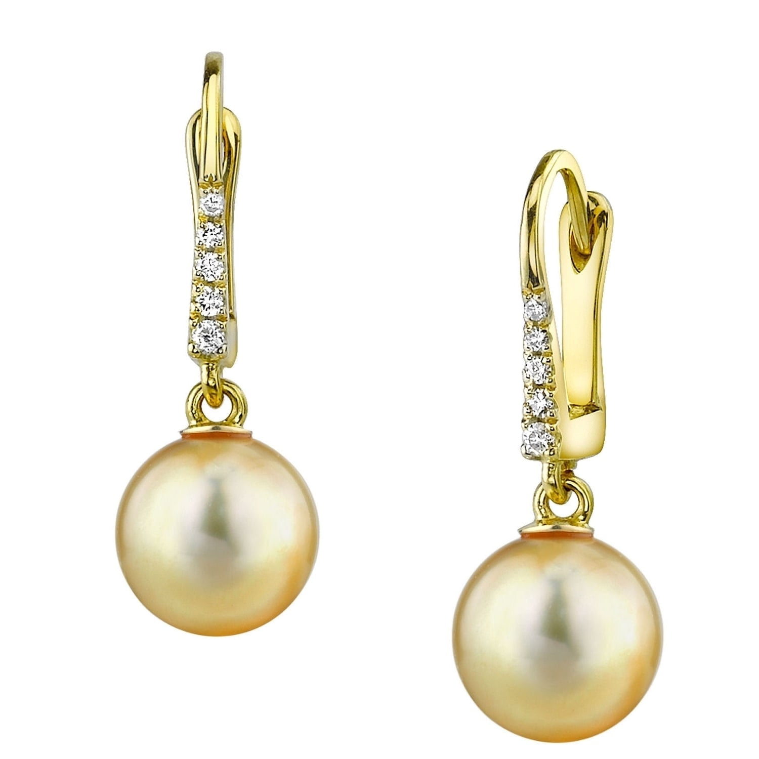 Radiance Pearl 14k Yellow Gold Golden South Sea Pearl 1 10ct TDW Diamond Earrings (10-11 mm) by Overstock
