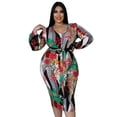thumbnail image 1 of REDHOTYPE Nouvelle Robe Imprimée Grande Taille Stable à la Mode Jupe Crayon à Col en V, 1 of 6