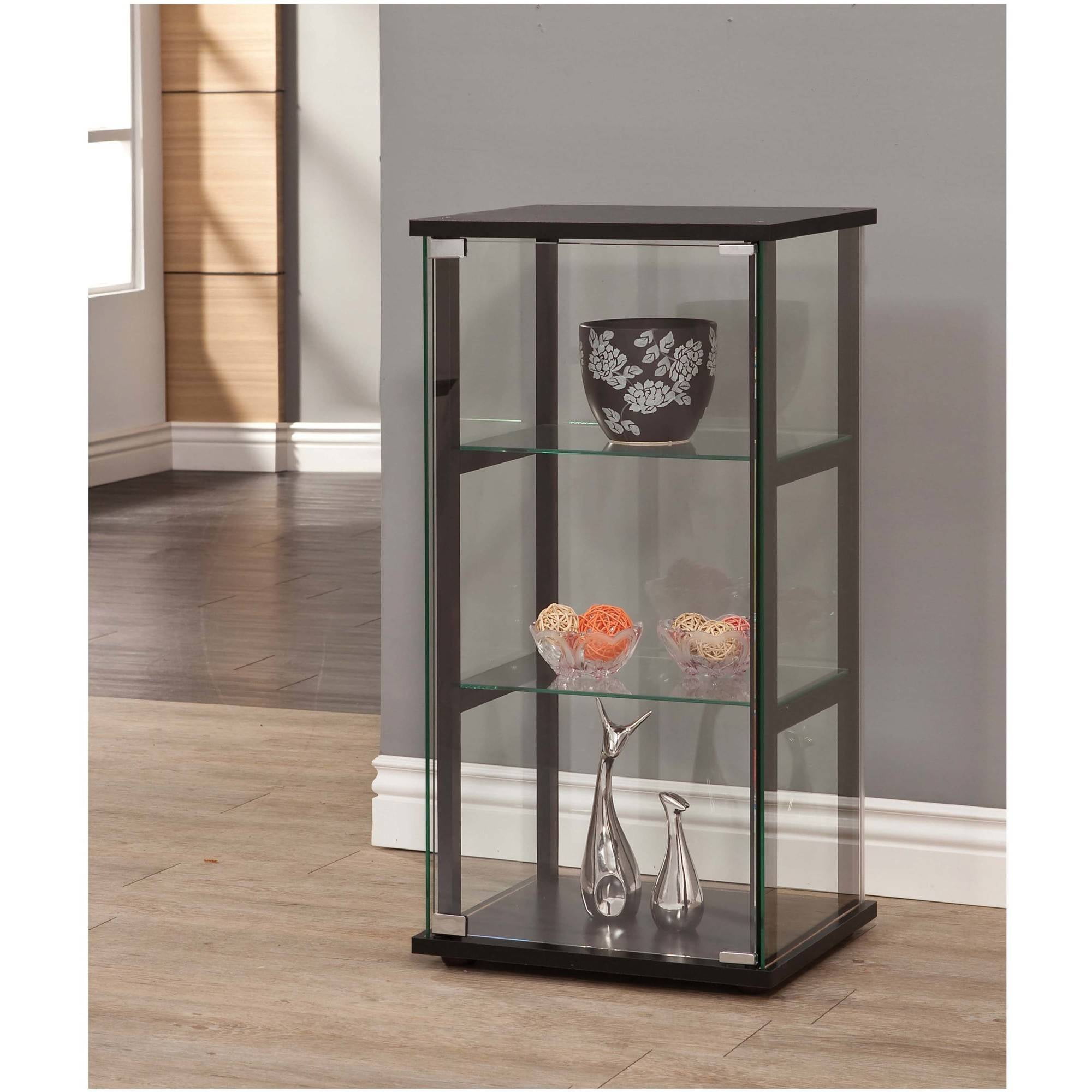 Glass Curio And Simple Contemporary Black Frame with Tempered Glass Shelves 
