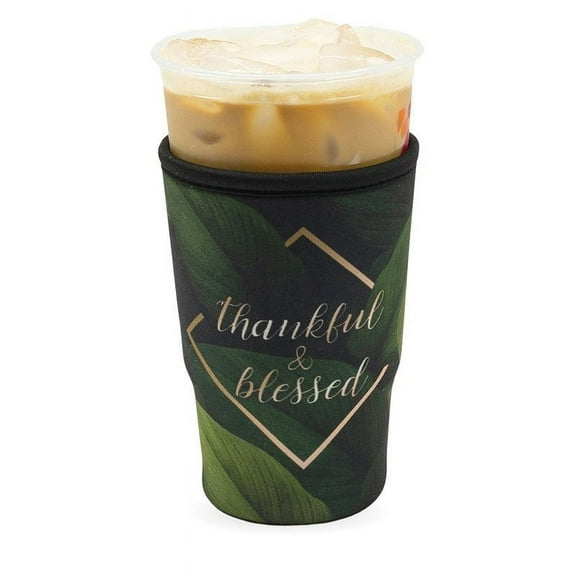 GoCuff Reusable Iced Coffee Insulator Sleeve Neoprene Holder - Thankful & Blessed - Large