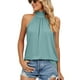 thumbnail image 1 of Camiseta sin mangas de punto sin mangas con tirantes y cuello alto de Color puro para mujer Camiseta sin mangas con cuello Halter fruncido Camiseta sin mangas de Color liso, 1 of 7