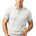 thumbnail image 2 of Men's Smart Casual Knit Polo Shirt, Hollow Out Textured Short Sleeve Shirt for office & Weekend White, 2 of 5