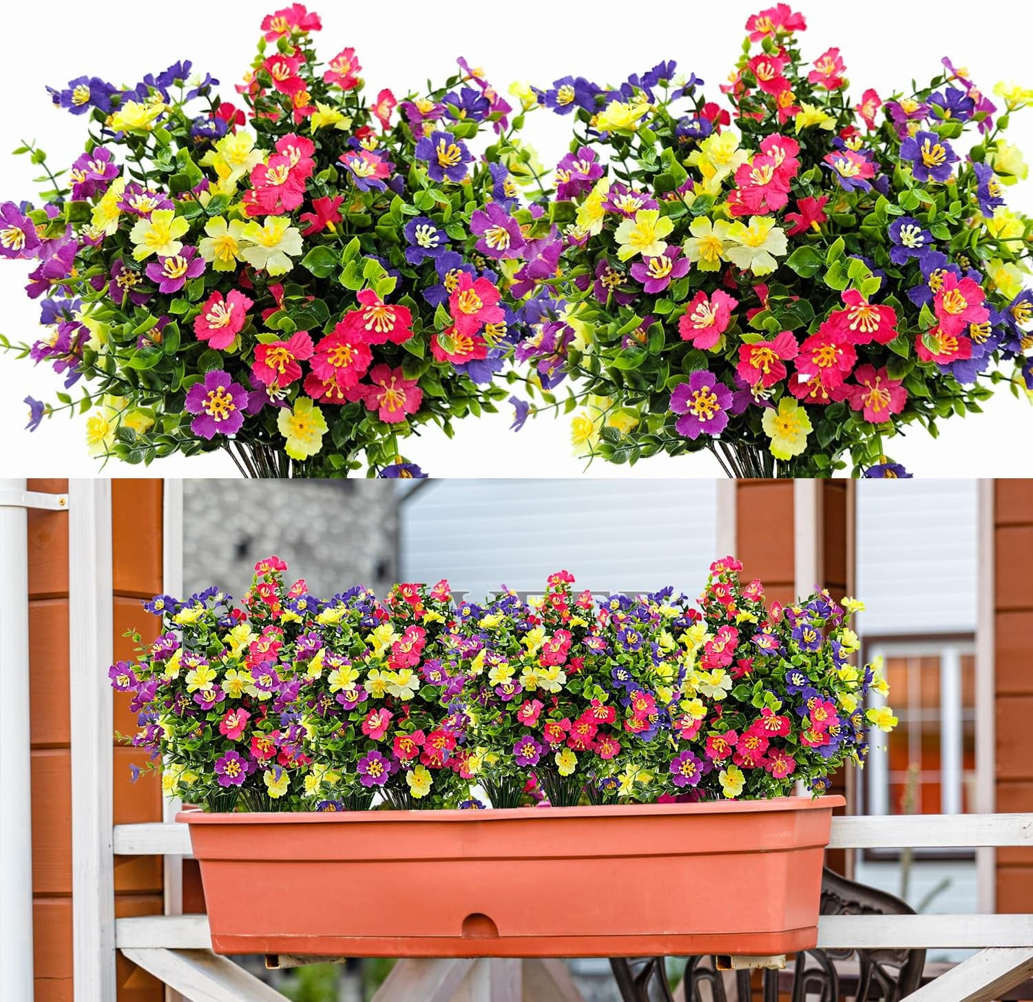 8 Bundles Artificial Flowers Outdoors UV Resistant Fake Plastic Silk Floral Faux Plants for Home Decor Indoor Outside Porch Window Garden Decoration (Multicolor)