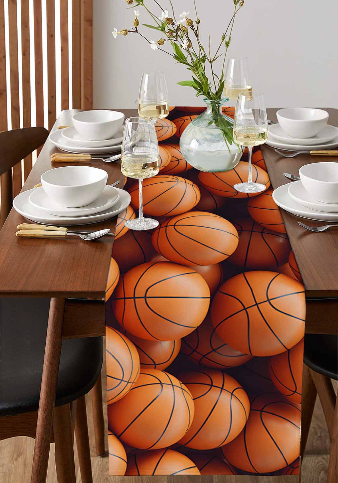 nqOlkjepod Basketball Table Runner 90 Inches Long Farmhouse Dress Scarves, Sports Brown Basketball Dining Tablerunner for Coffee Table/Kitchen Island/Party Décor, 13" x 90"