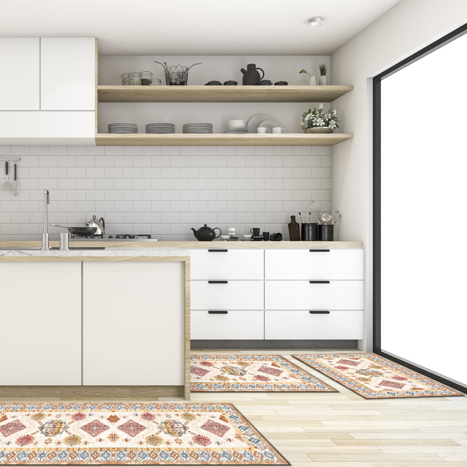 3 Piece Kitchen Rugs Set with Runner, Non-Slip TPR Cotton Backing Washable Kitchen Floor Mats, for Kitchen Laundry Hallway Bathroom