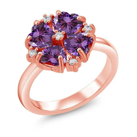 Gem Stone King 18K Rose Gold Plated Silver Fancy Purple Zirconia Ring for Women (1.84 Cttw, Heart Shape 5MM, Gemstone Birthstone, Size 7)