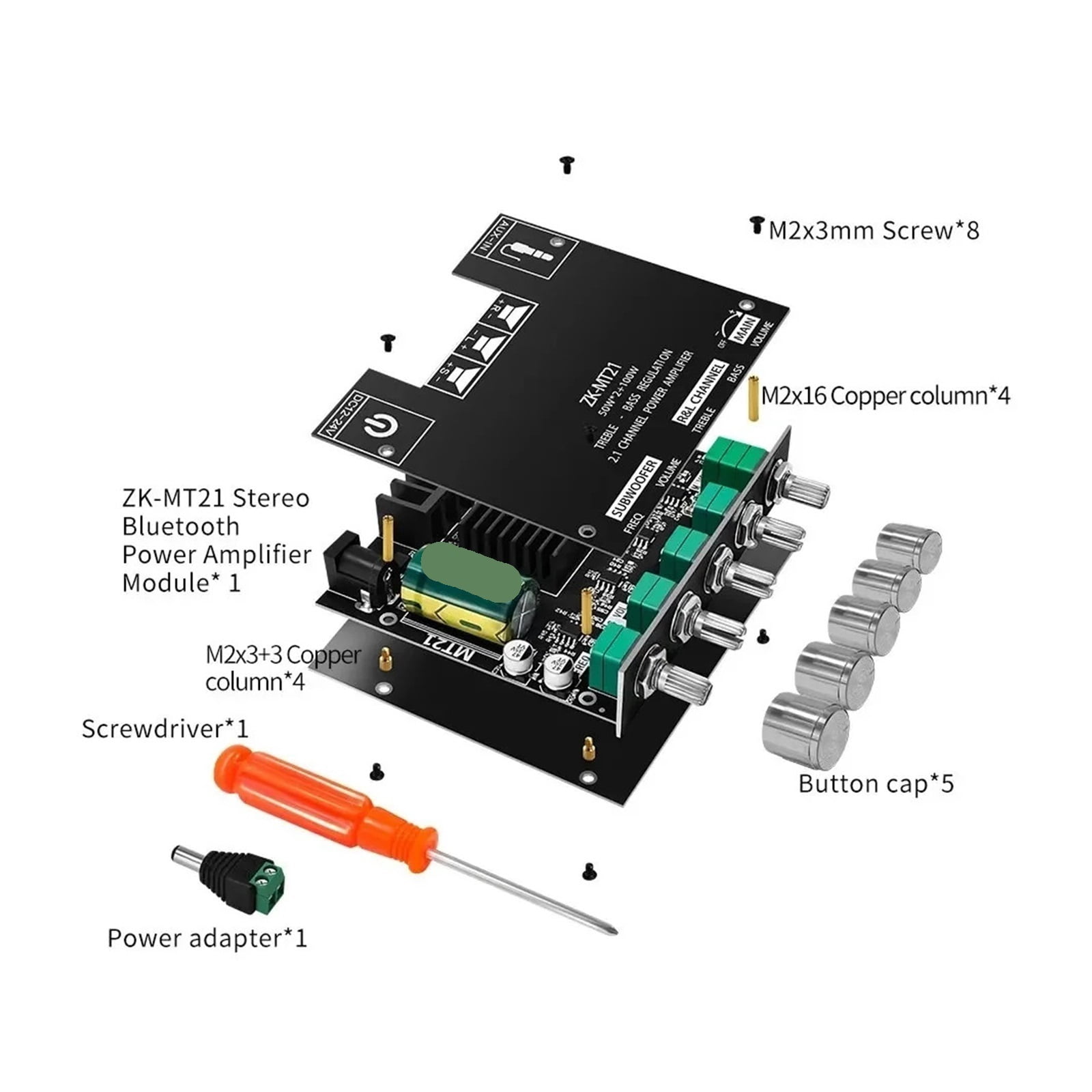 Power Amplifier Module Subwoofer Channel Digital AUX Blue Tooth Stereo Amp HiFi for Speaker ,Bass & Treble Control