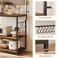 thumbnail image 6 of 31.5" Bakers Rack with Power Outlets, 4-tier Coffee Bar Table, Microwave Stand, 6 S-shaped Hooks, Kitchen Storage Shelf Rack, for Kitchen, Living Room, Rustic Brown, 6 of 8