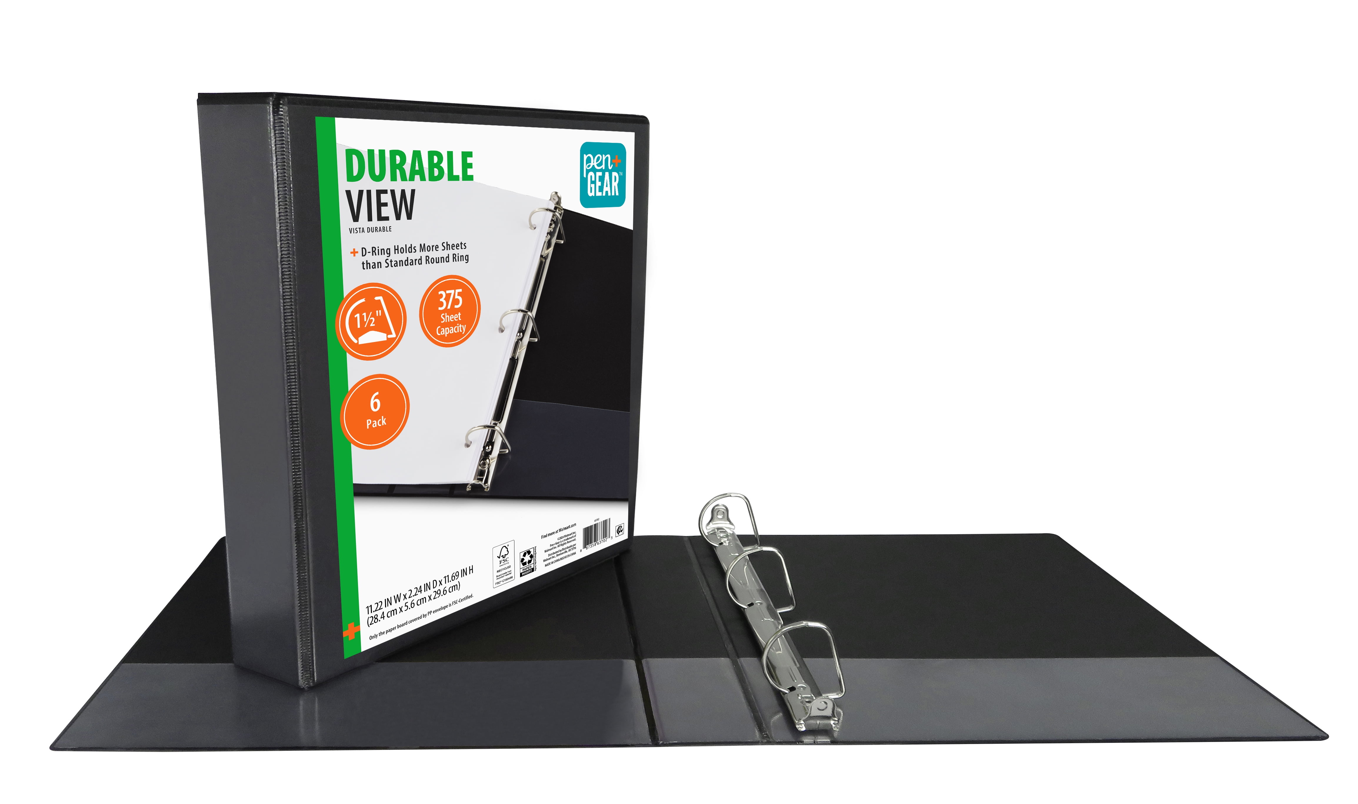 Pen + Gear 1.5-inch Durable Binder, D-Ring, Black, 6 Pack