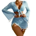 thumbnail image 1 of Tungbrin Ensemble Bikini 4 Pcs pour Femmes Été Nœud devant Maillot de Bain avec Franges Jupe Courte Froncée, 1 of 7
