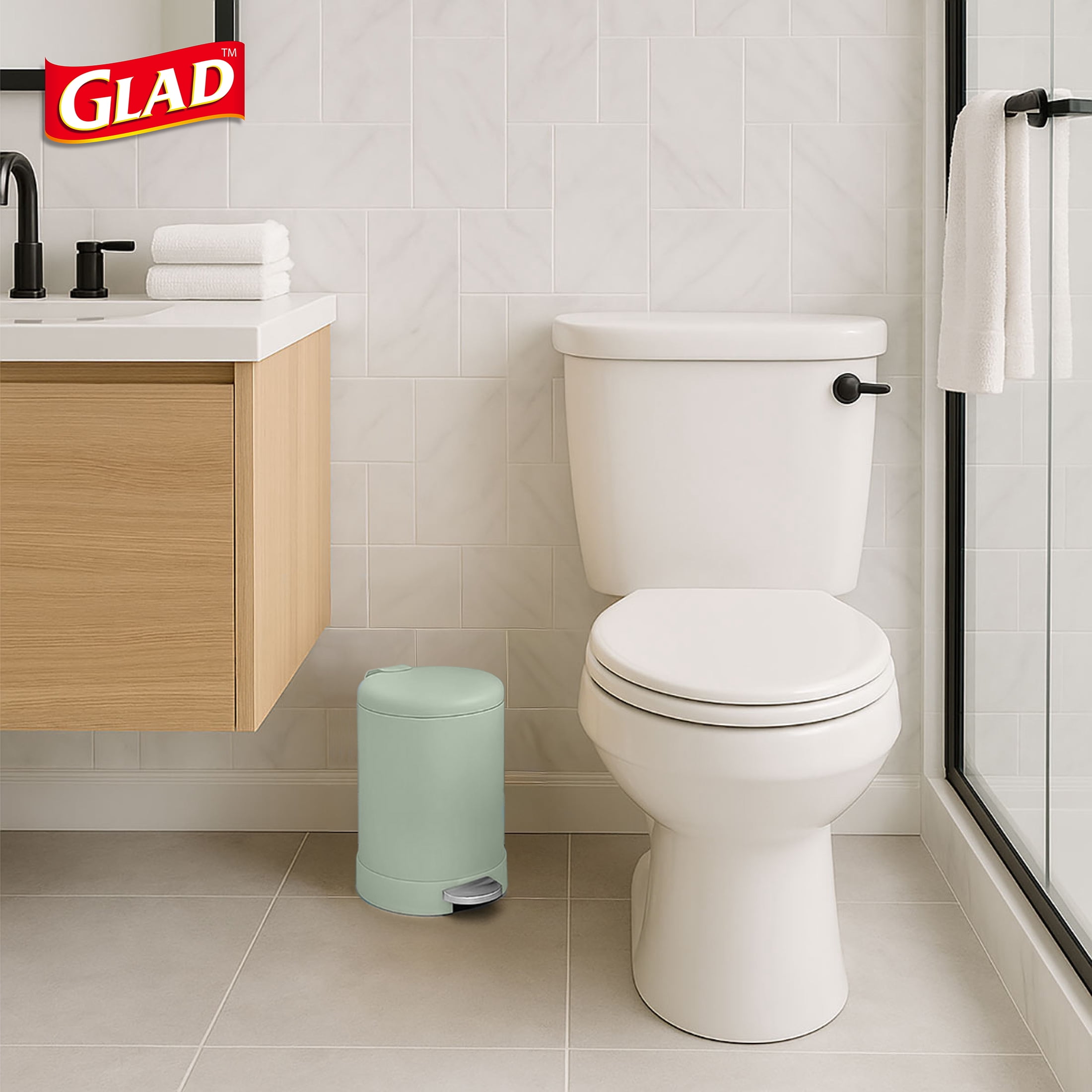 Glad Bathroom Trash Can, 1.2 Gallon Stainless Steel Small Step Garbage Bin with Lid, Mint