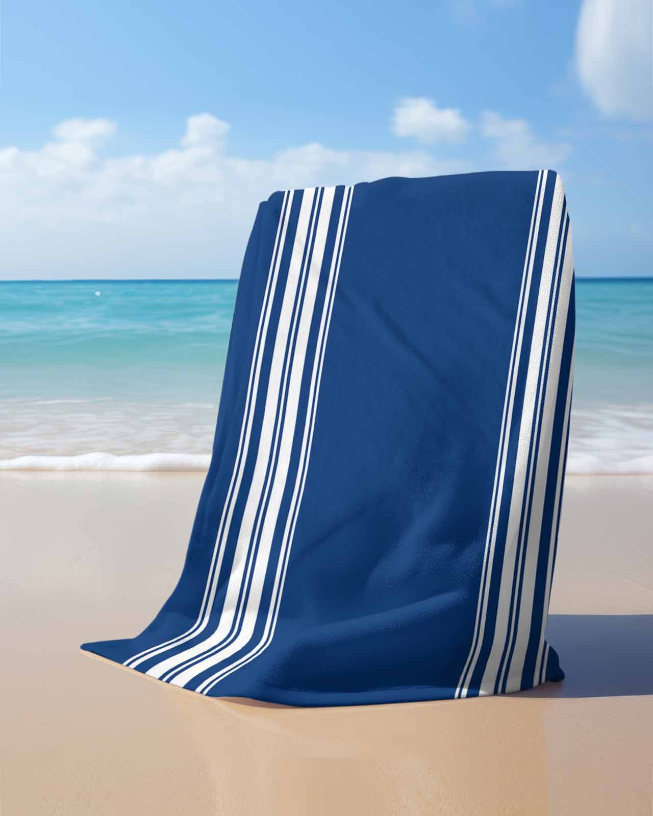 Blue Striped Beach Towels Oversized Super Absorbent, Farmhouse Blue White Stripes Lightweight Bath Towel Quick Dry Sets For Bathroom/Pool/Rv Camping/Beach Play/Gym Room/Picnic 30"x60"